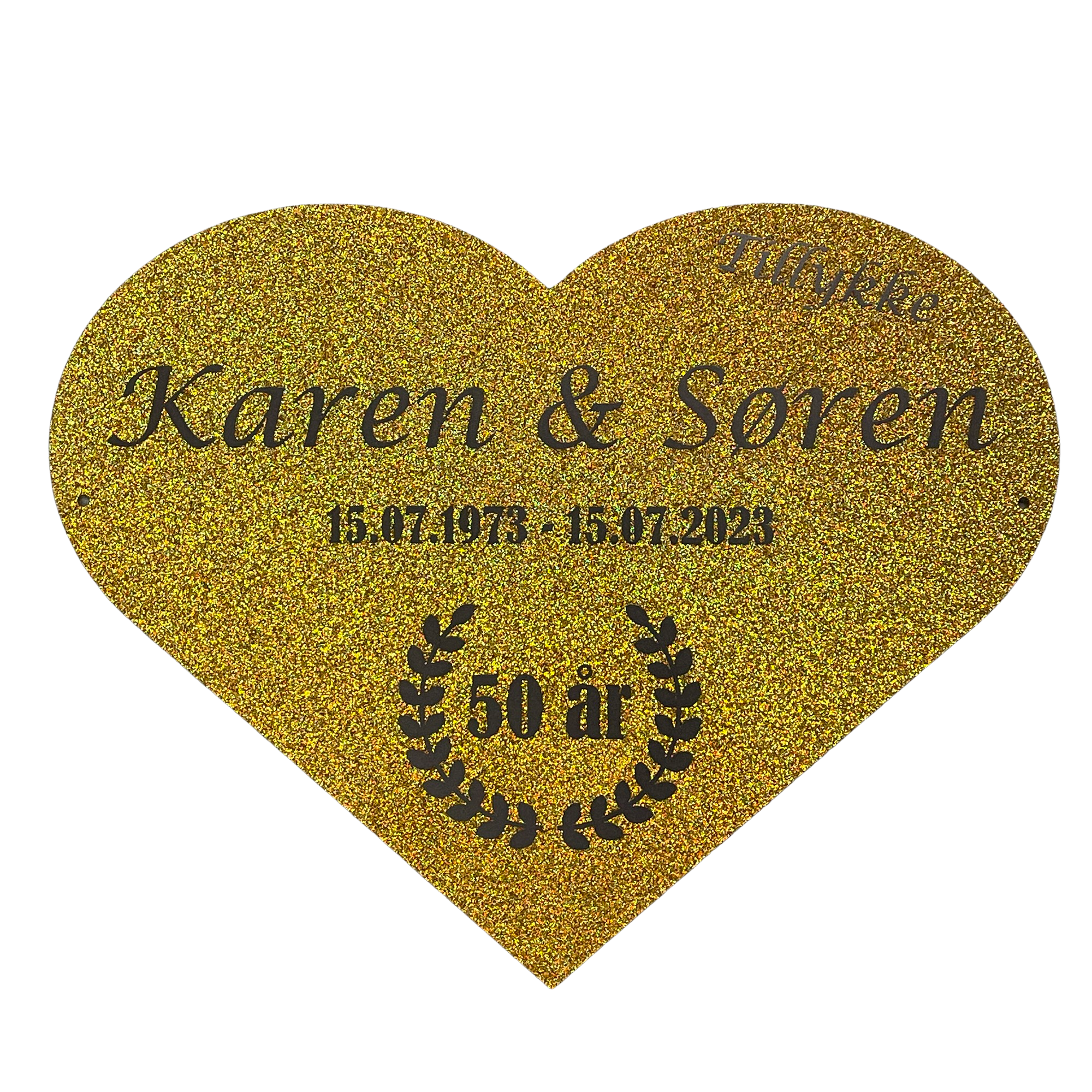 Æresport hjerte med UV-print - 3 mm Guld glimmer akryl - 45x35 cm - Skilte - Æresport - BR Roset