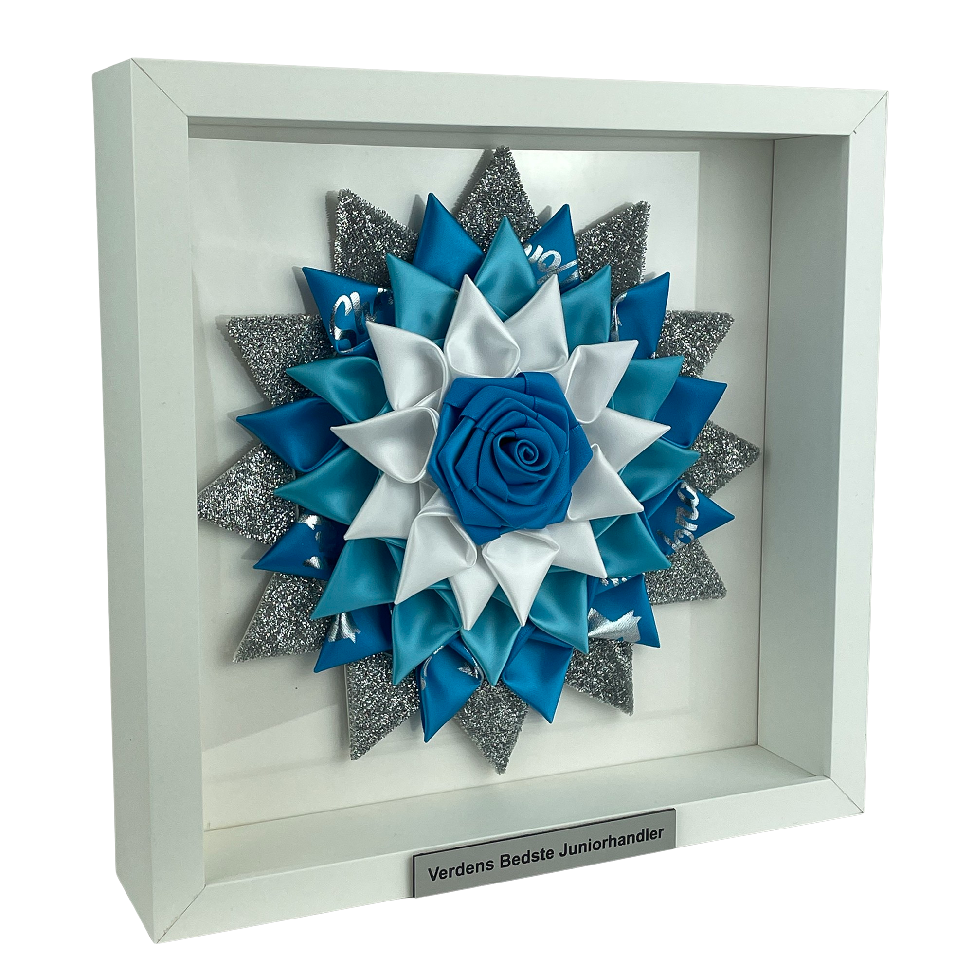 Upcycling Rosette Aeg.blue - hvid ramme - gratis graveret skilt