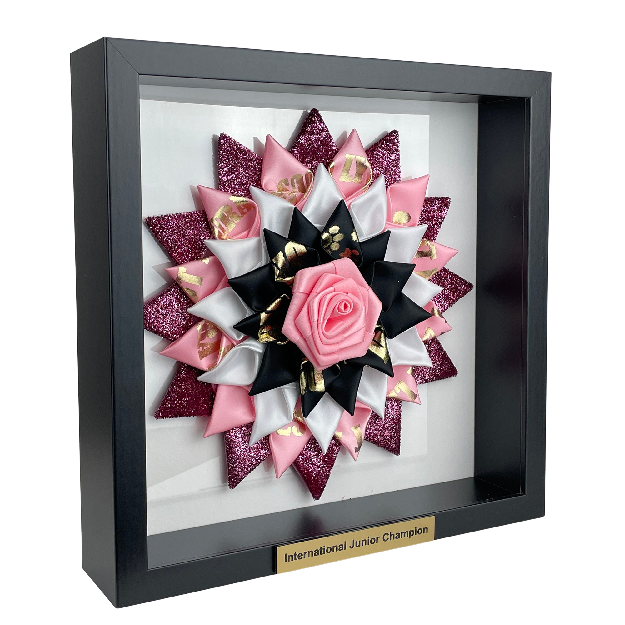 Upcycling Rosette Pink - sort ramme - gratis graveret skilt