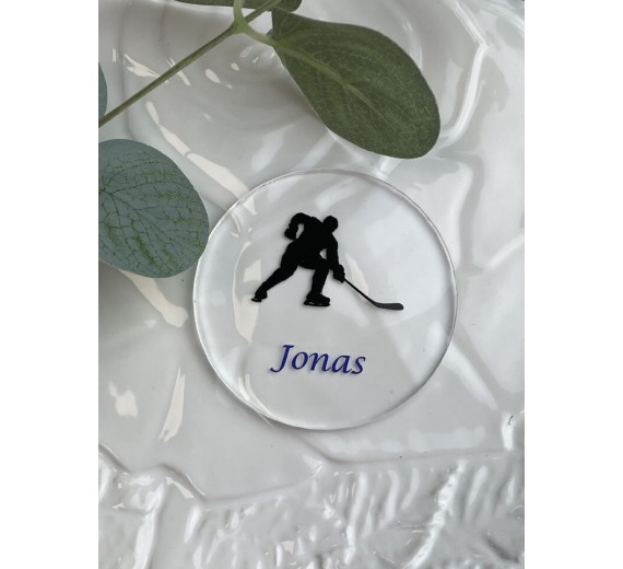 Bordkort i klar akryl med ishockey symbol