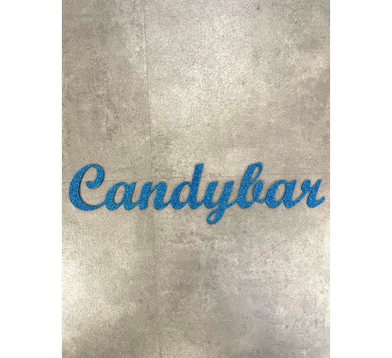 Candybar skilt - 3 mm tyrkis glimmer akryl - 50x12 cm