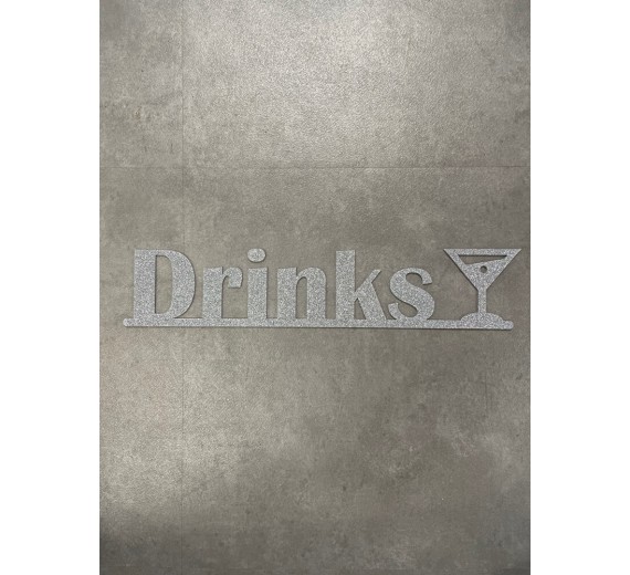 Drinks skilt - 3 mm sølv glimmer akryl - 49x10 cm