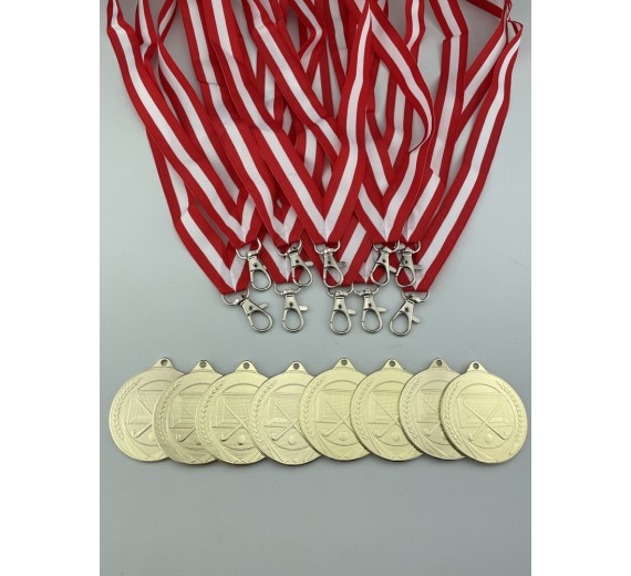 100 stk Medaljepakke - Inkl. medaljebånd - Dennis 50 mm Guld - Floorball