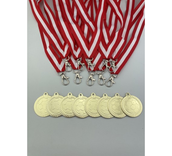 100 stk Medaljepakke - inkl. medaljebånd - Patrick 40 mm guld - Fodbold
