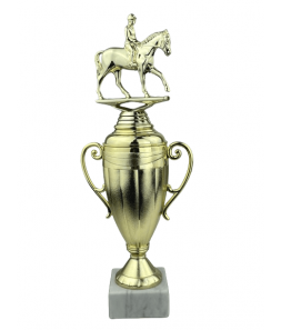 Hest med rytter - Statuette Guld - 32 cm