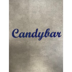 Candybar skilt - 3 mm blå glimmer akryl - 50x12 cm