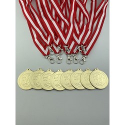 100 stk Medaljepakke - Inkl. medaljebånd - Mikkel 50 mm Guld - Håndbold